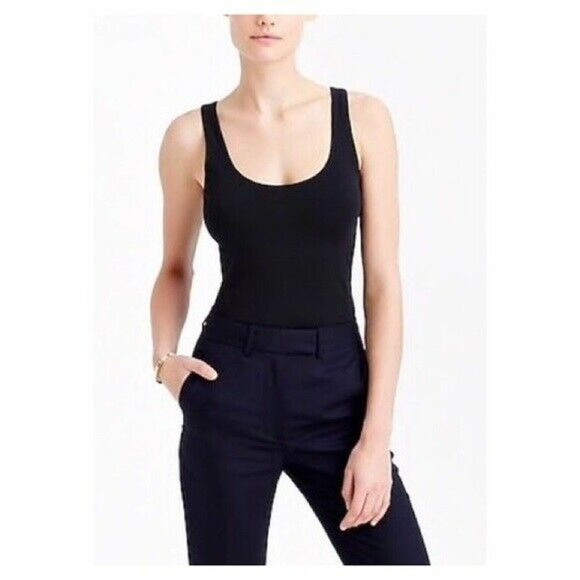 J Crew Women's Stretch Suiting Tank Pullover Cami Top Slim Fit Black Large